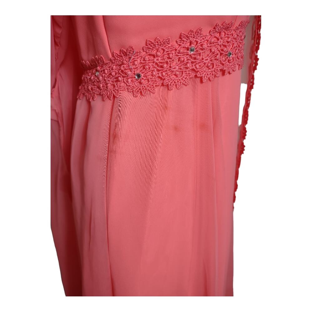Vintage 2 Piece Long Maxi Evening Dress Matching Vest Coral Orange Chiffon 70s - Picture 11 of 13